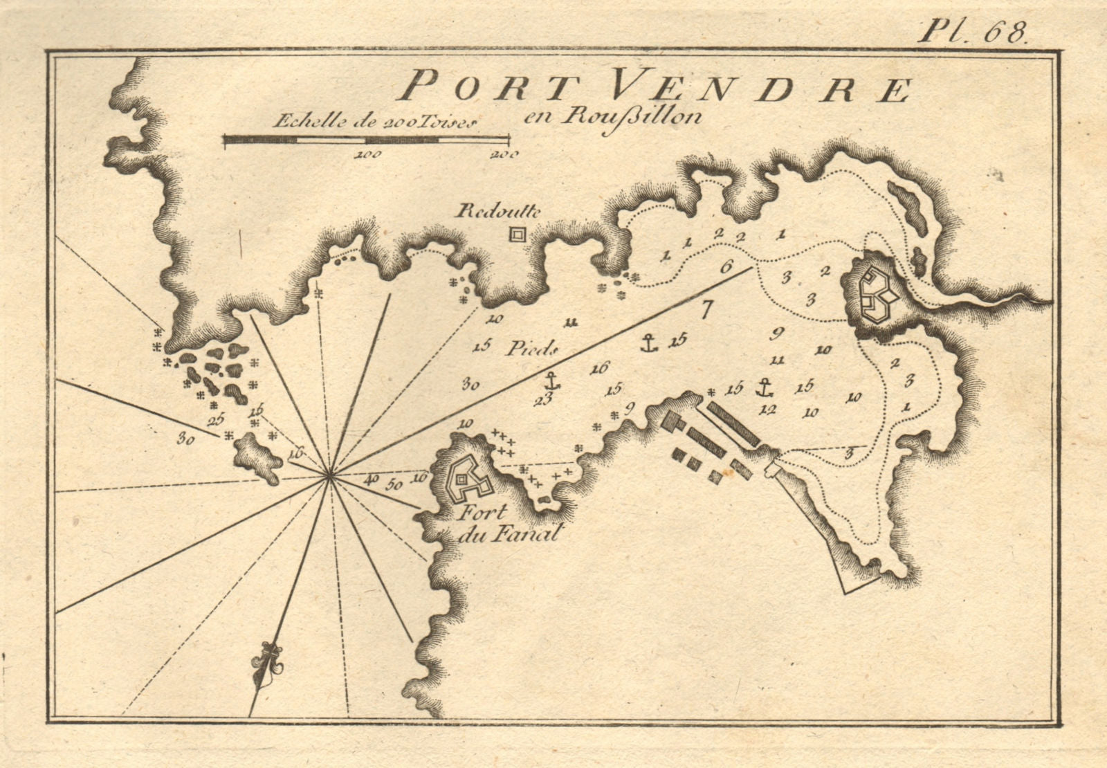Port Vendre en Roussillon. Port-Vendres Pyrénées-Orientales France ROUX 1804 map